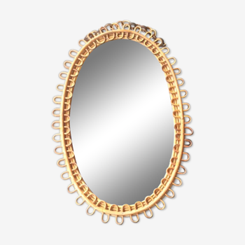 Miroir ovale en rotin 65x44cm
