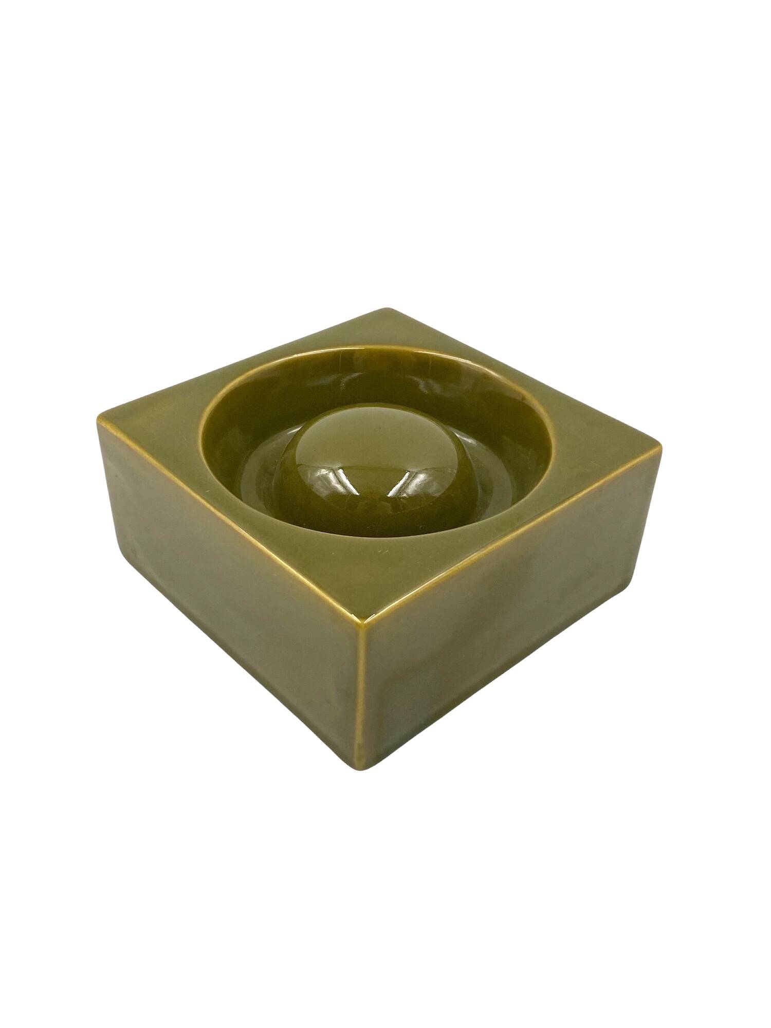 Mid-century green ceramic ashtray, Sicart Italy 1969