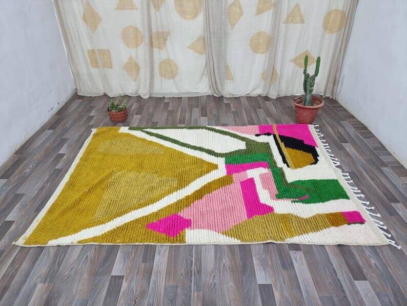 Traditional pure natural wool Berber rug size 100 x 200 cm