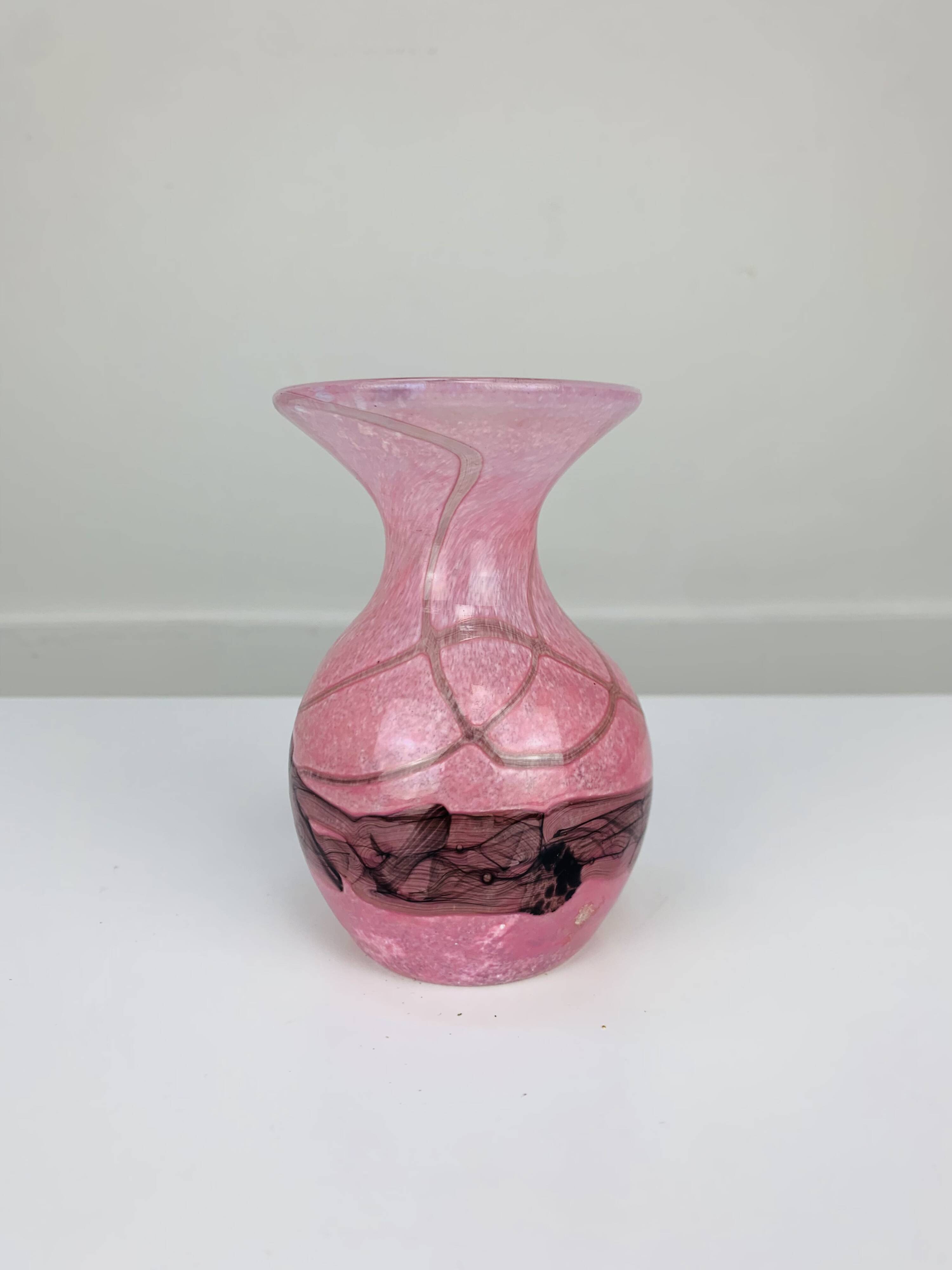 Blown glass vase signed Mdina Malta workshop, vintage, 80s