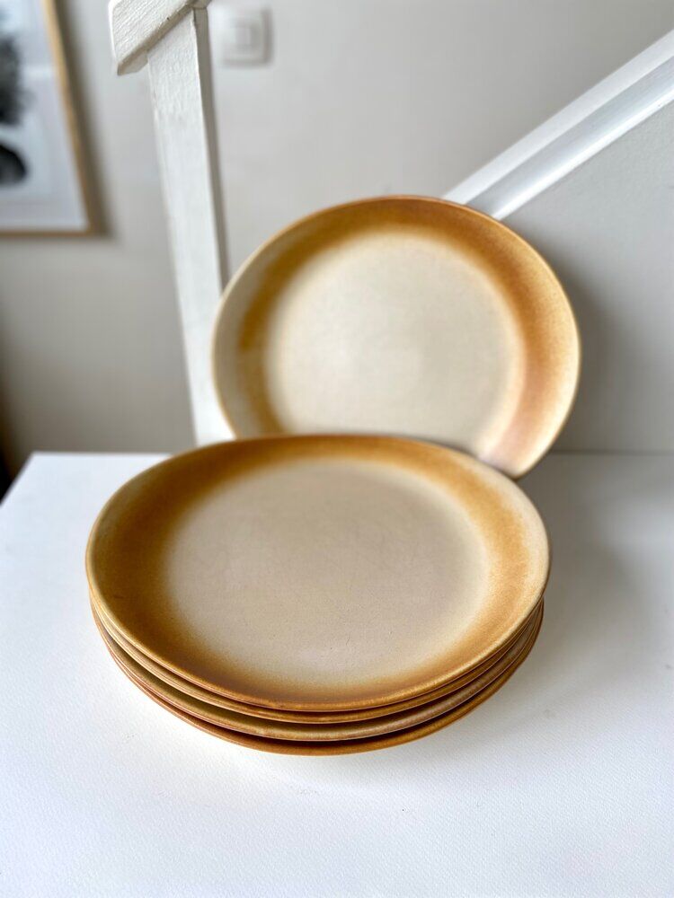 Set of 5 enamelled sandstone plates