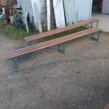 Pair of industrial benches from the 1950s/60s in iron and solid mahogany