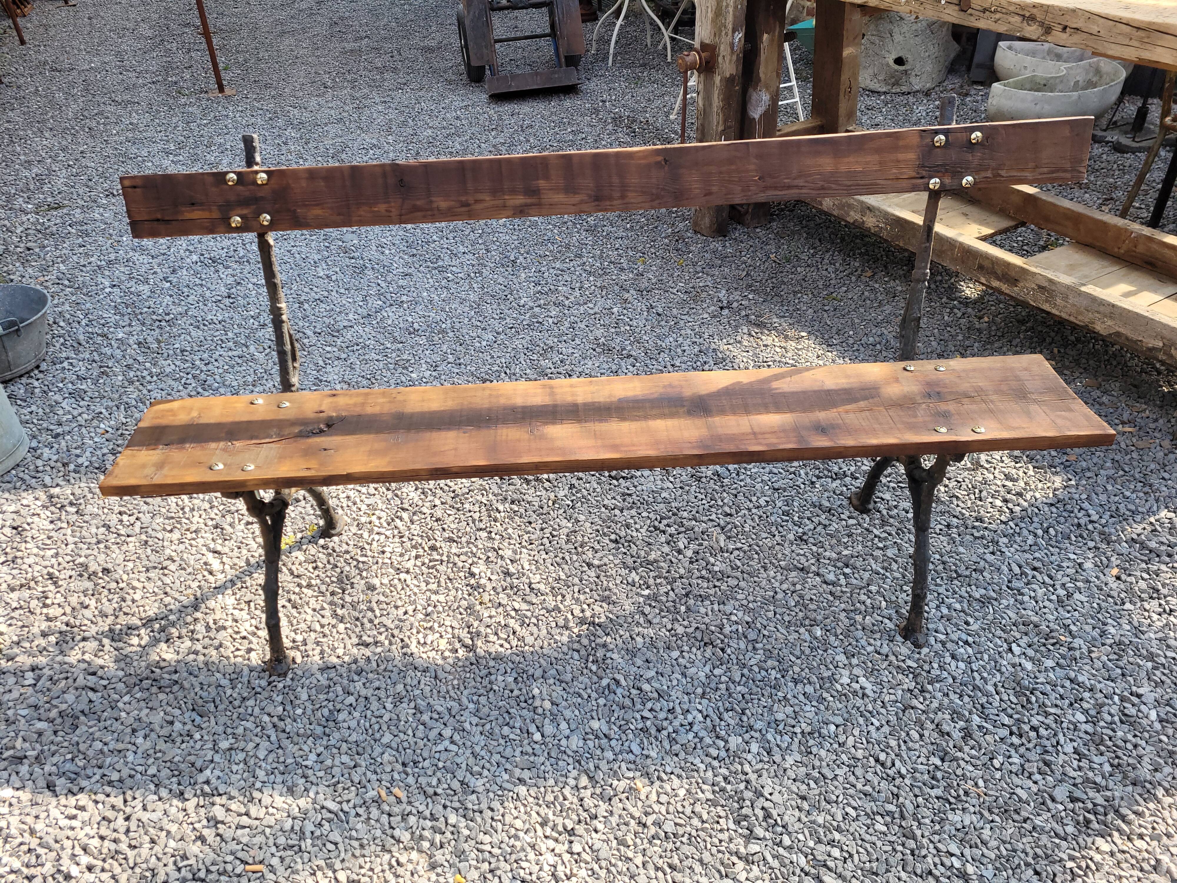 Garden bench cast iron bases and wooden seat