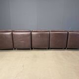 Modular vintage brown leather sofa, 1970s.