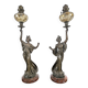 Pair of Art Nouveau oil lamps in cast iron