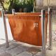 Vintage magazine holder from the 70s chrome metal and tan imitation leather