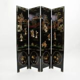 Chinese screen with decoration of hard stone lacquered with four panels 1940