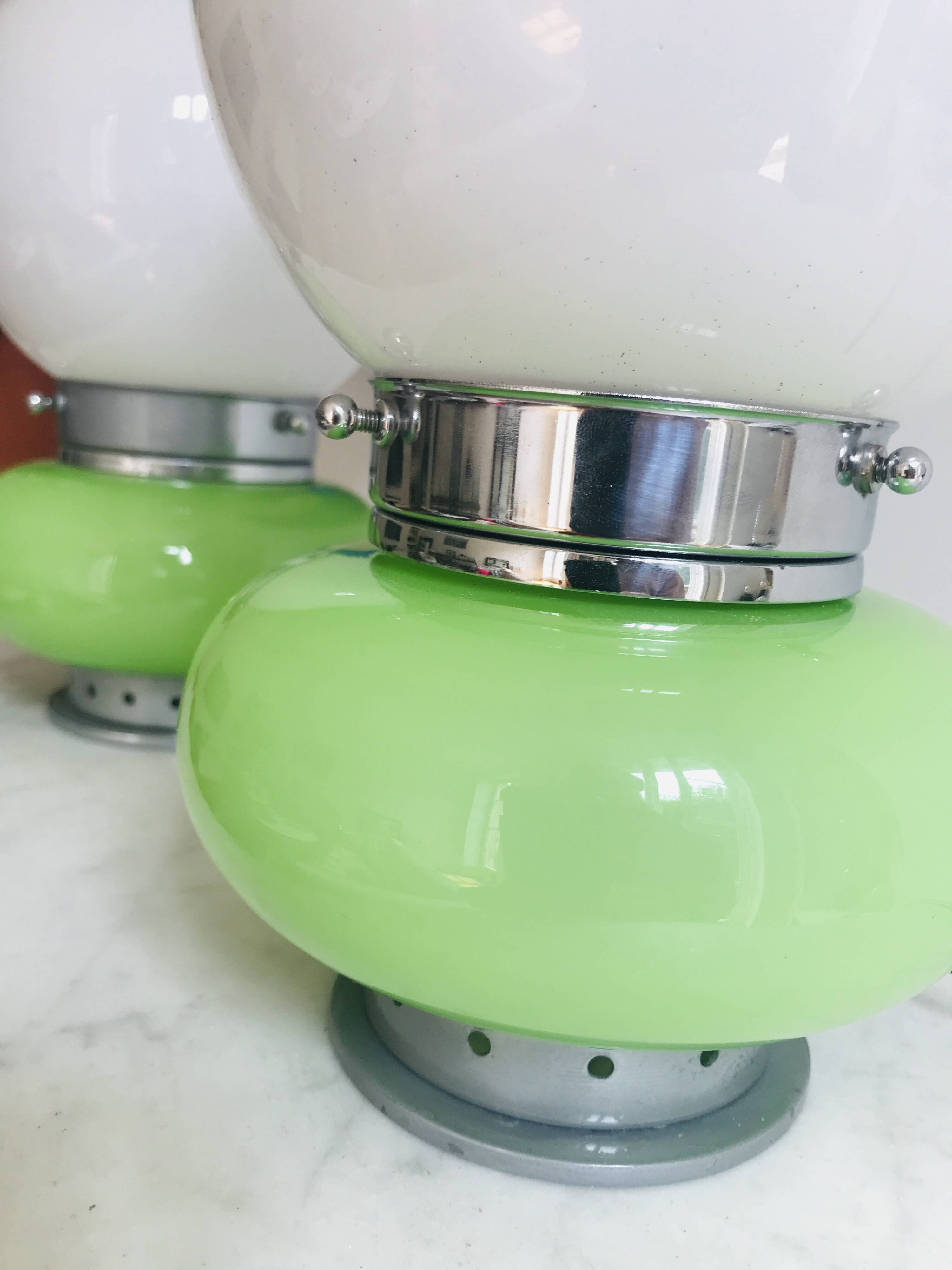 Pair of opaline glass desk lamps