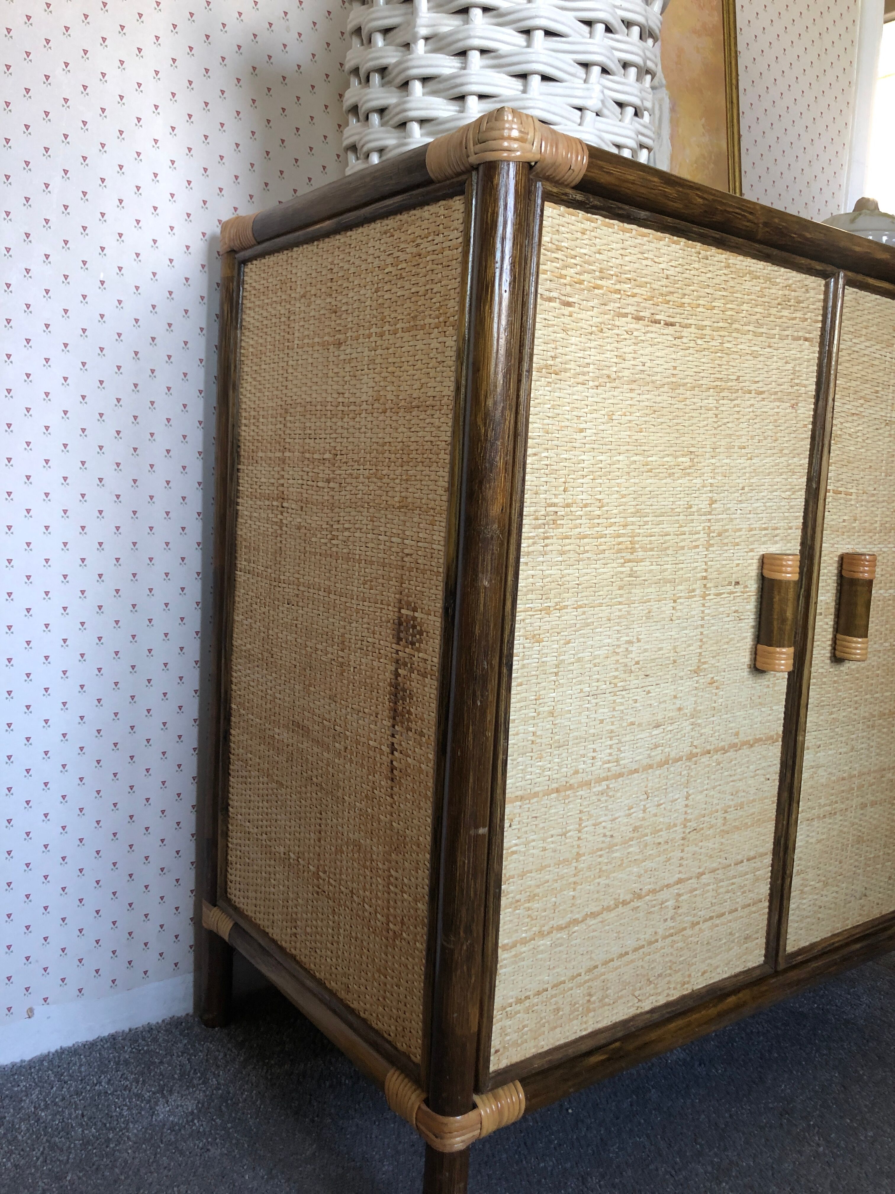 Vintage woven rattan sideboard