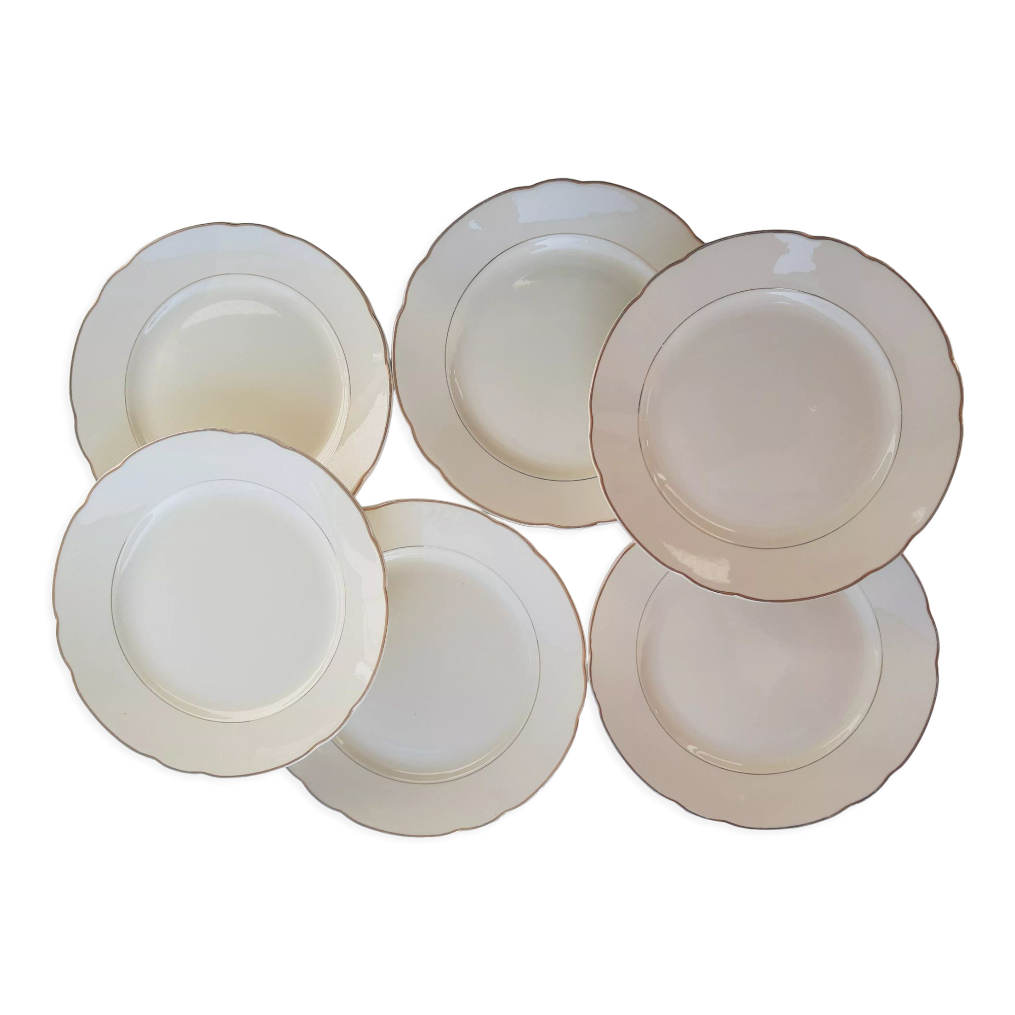 Set of 6 flat plates Villeroy and Boch ivory vintage gilding