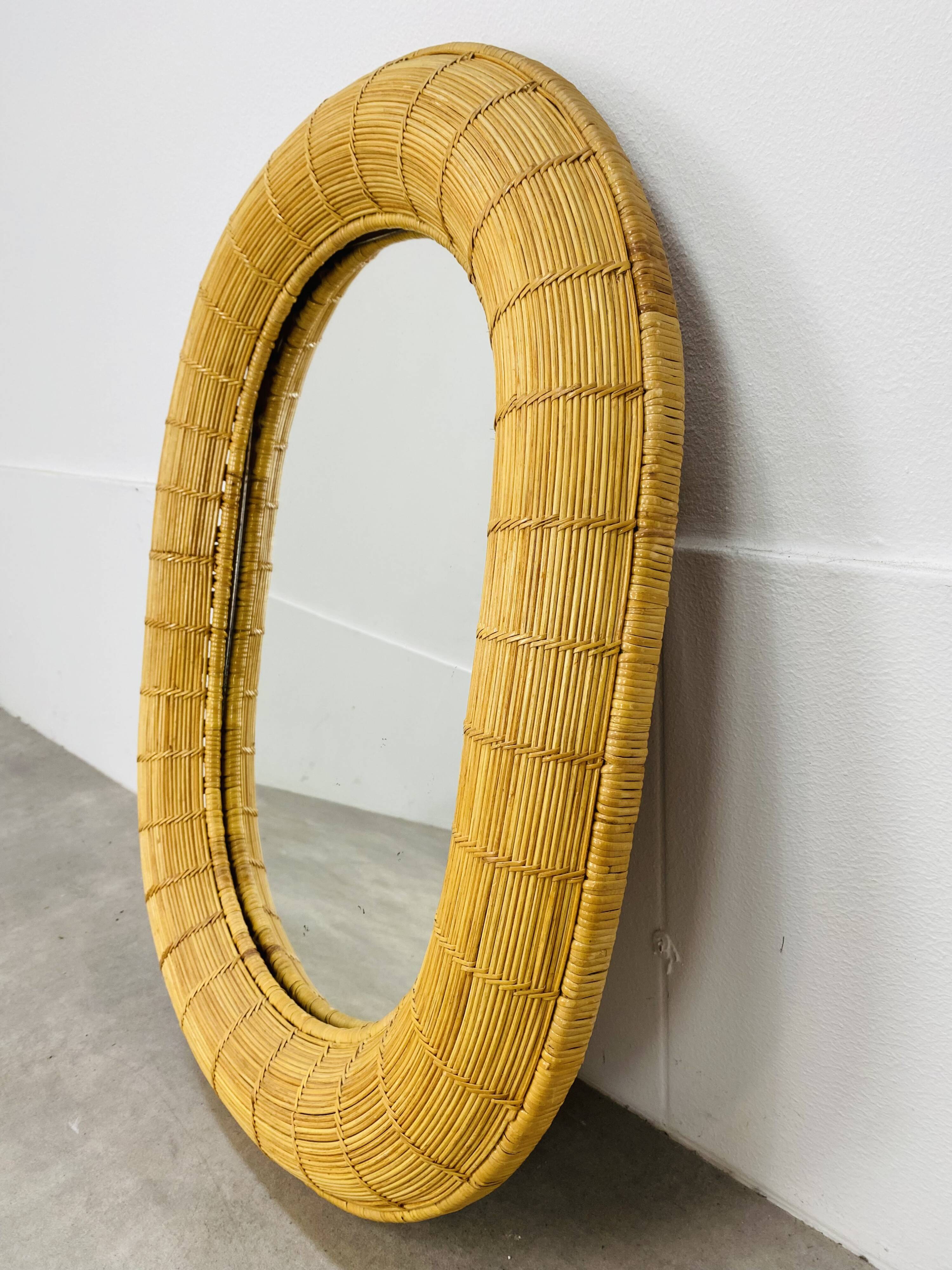 Oval rattan mirror 60s vintage 75 x 55 cm