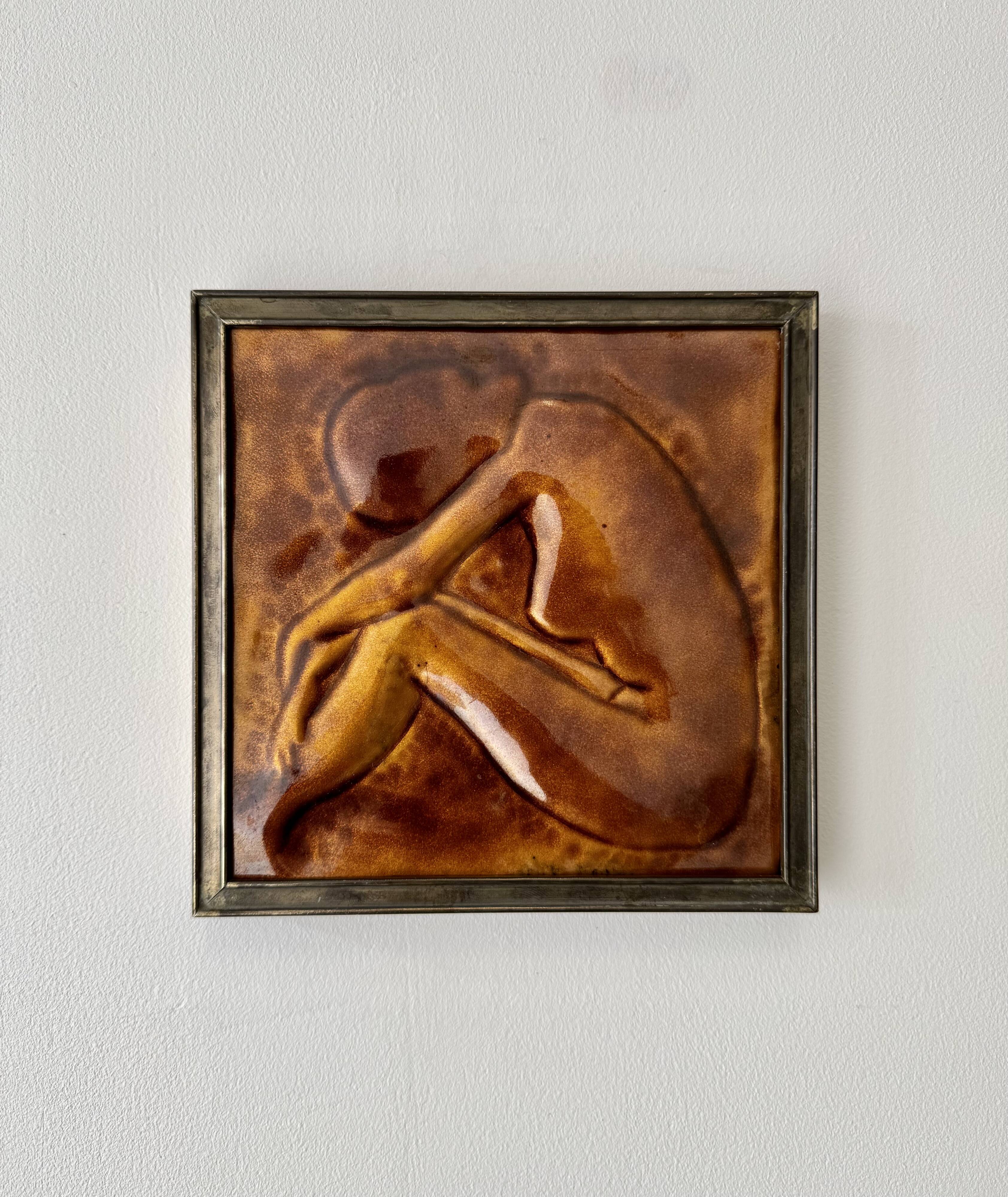 Vintage Ceramic Relief Tile Framed Female Figure