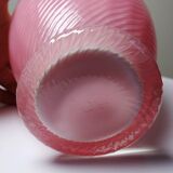 Small twisted pink opaline glass vase, Venetian Murano/Empoli vintage.
