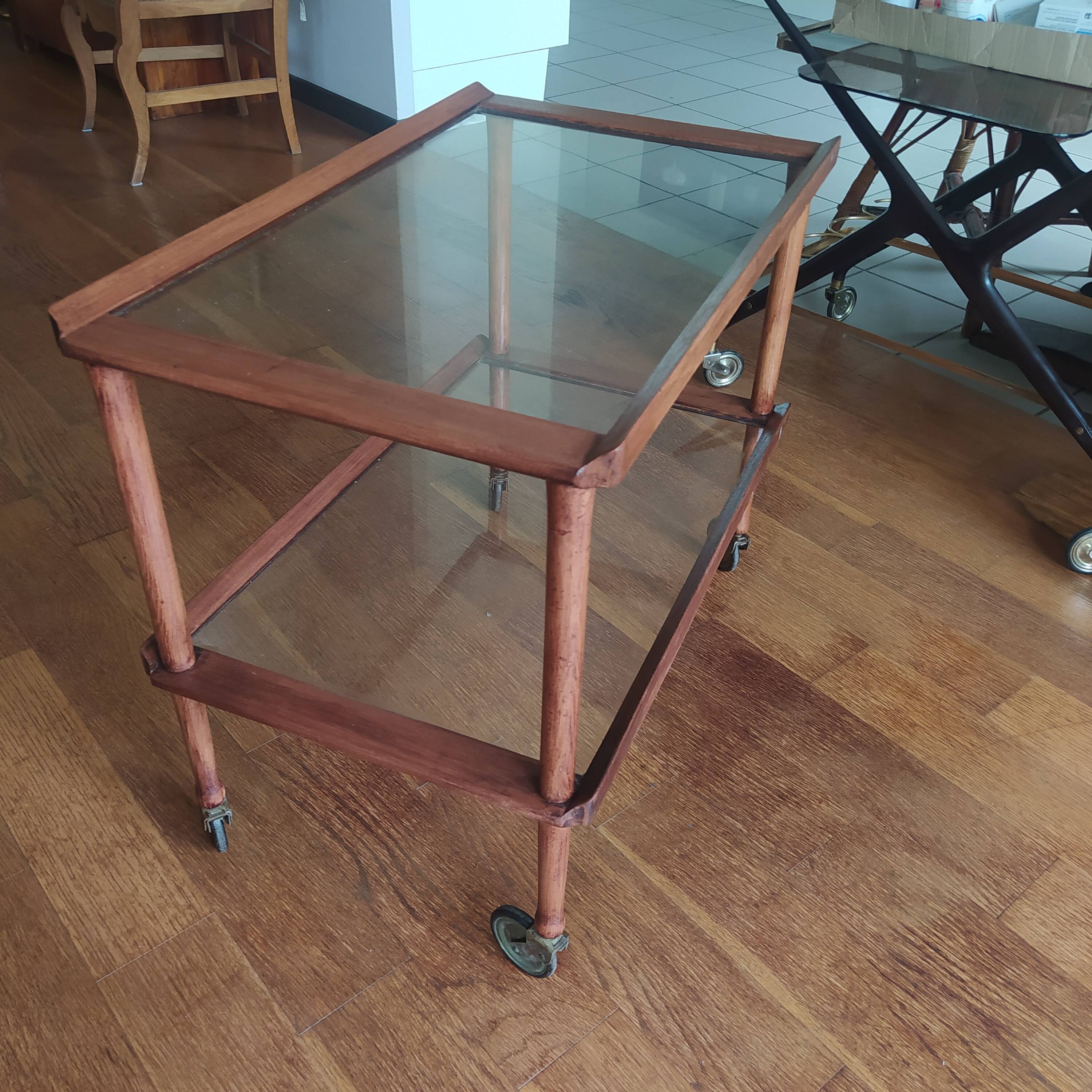 Italian walnut serving trolley attributed to Cesare Lacca, 1960s