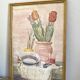 Watercolour still life from the 1970s under glass.