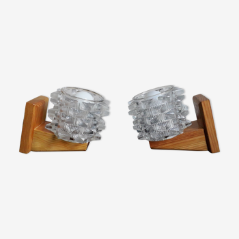 Pair of solid pine wall lamps