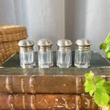 Suite of 4 individual salt shakers, silver & crystal