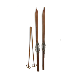 Old pair of wooden skis - vintage sport