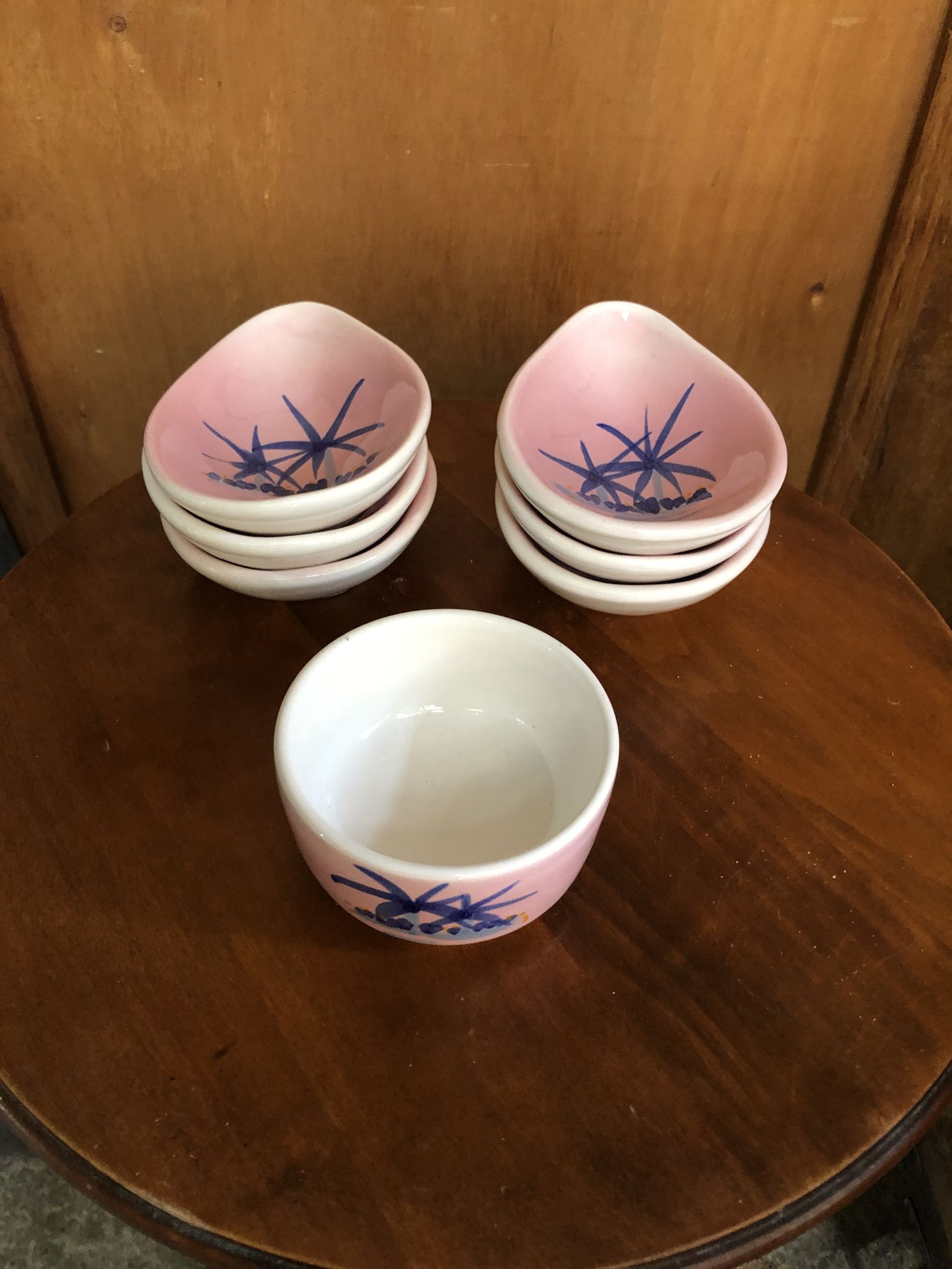 Ancien service apéro vallauris bol & 5 coupelles céramique rose