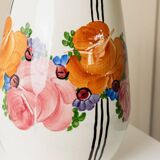 Cream Ceramic Vase by Zeh Scherzer - Hand-Painted Bulbous Mid-Century Floral Stripe, 1970s
