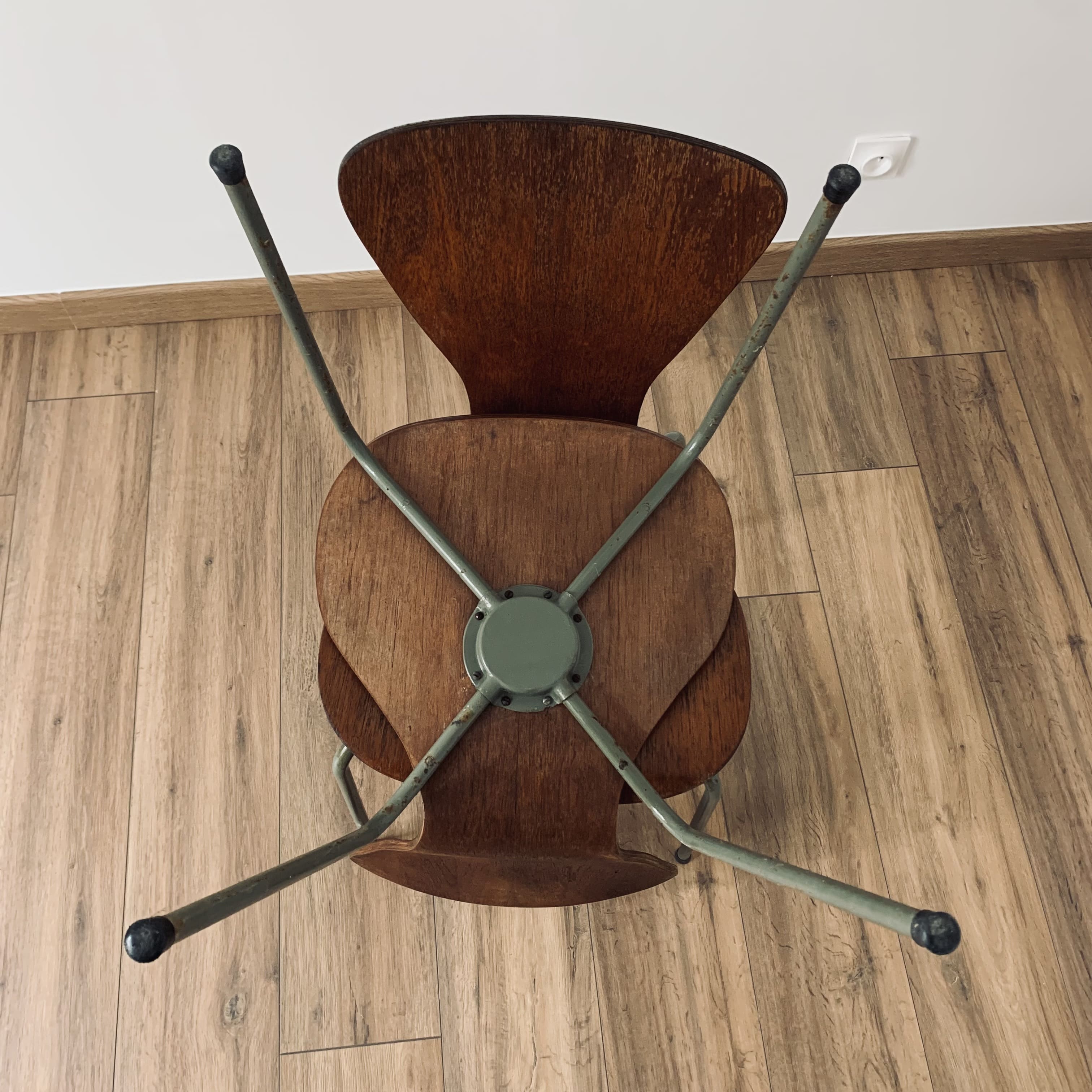 Pair of 3107 chairs - wood & metal