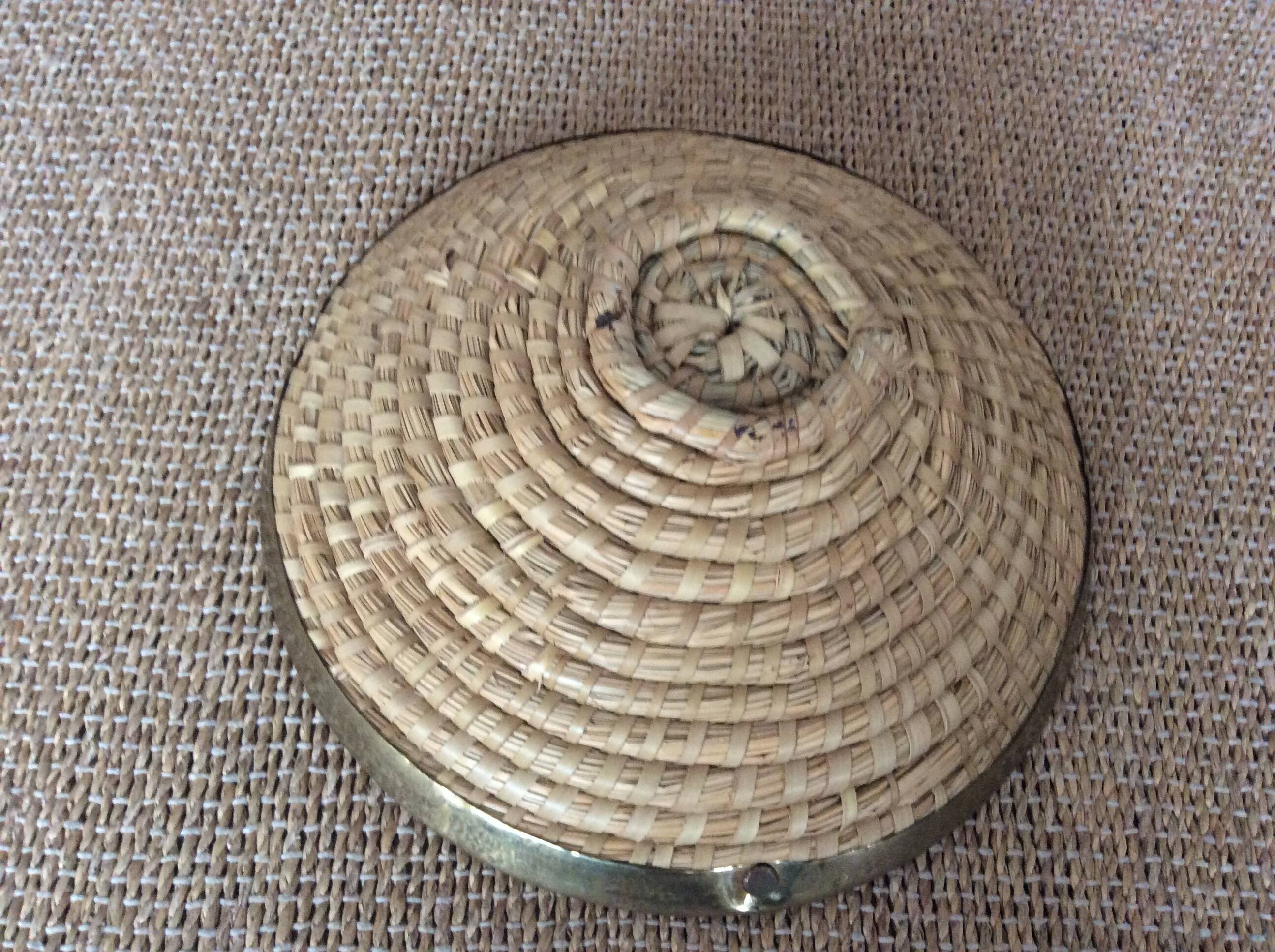 Straw and brass basket