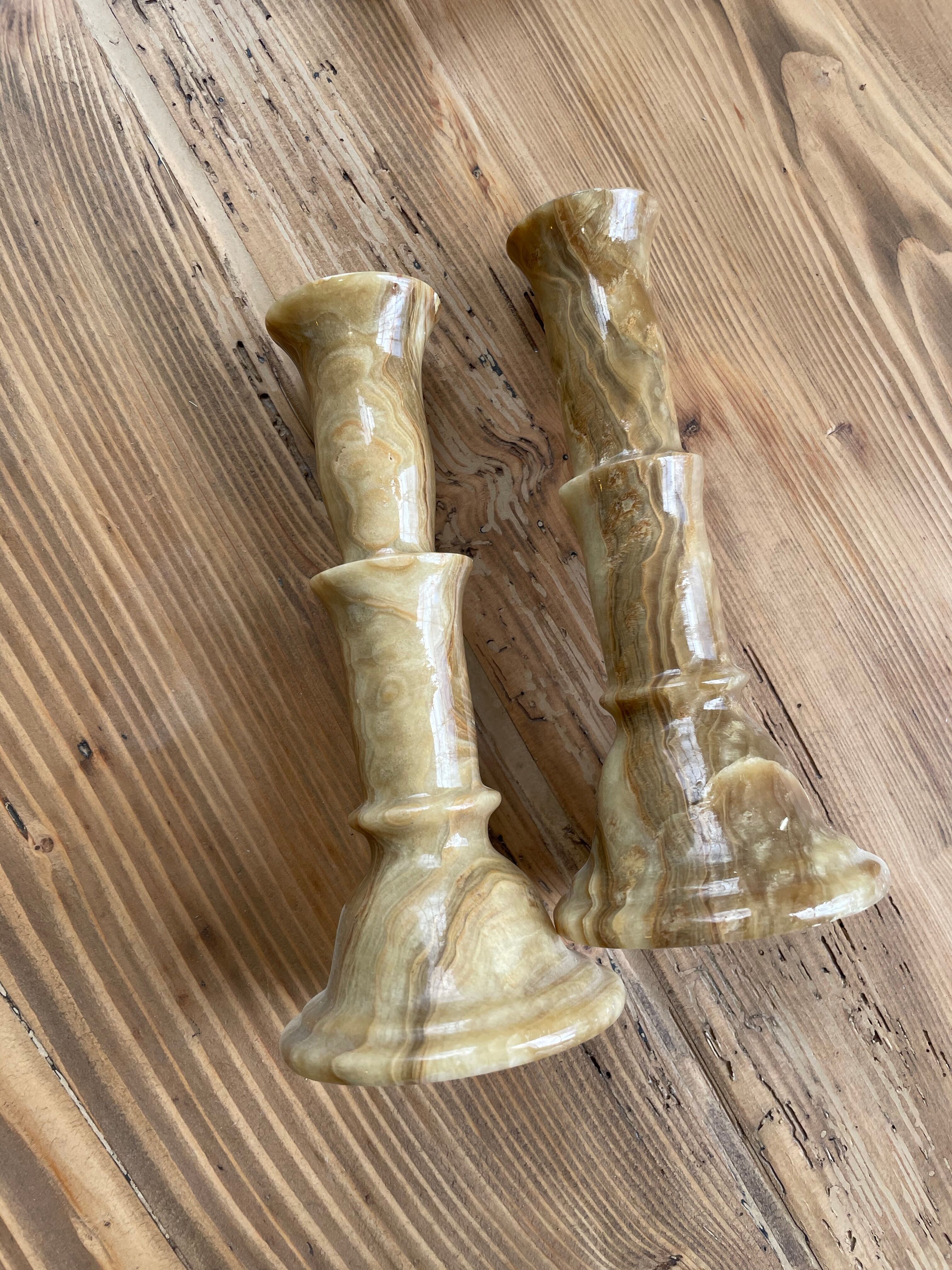 Set 2 old onyx candlesticks