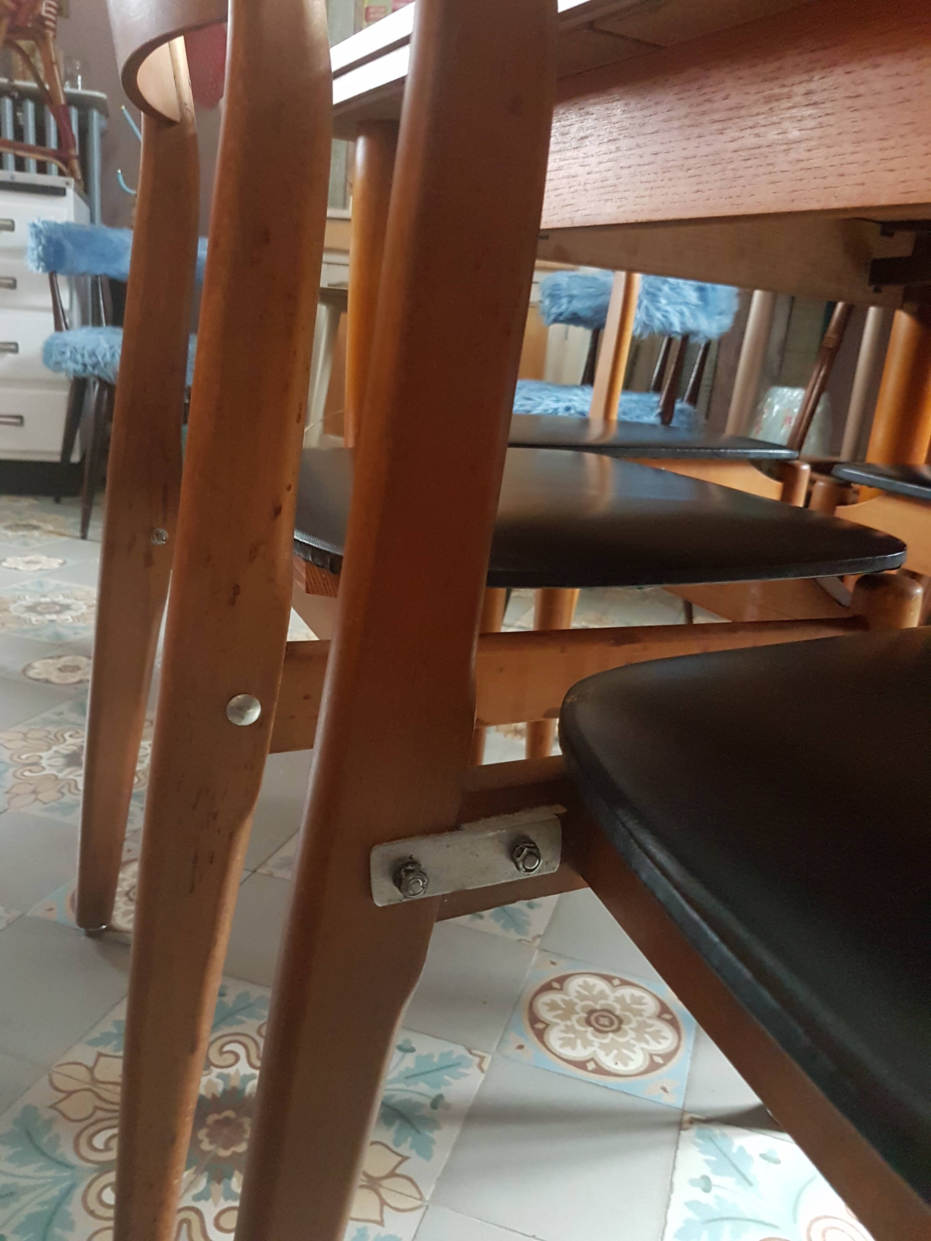 6 vintage leatherette chairs and wood