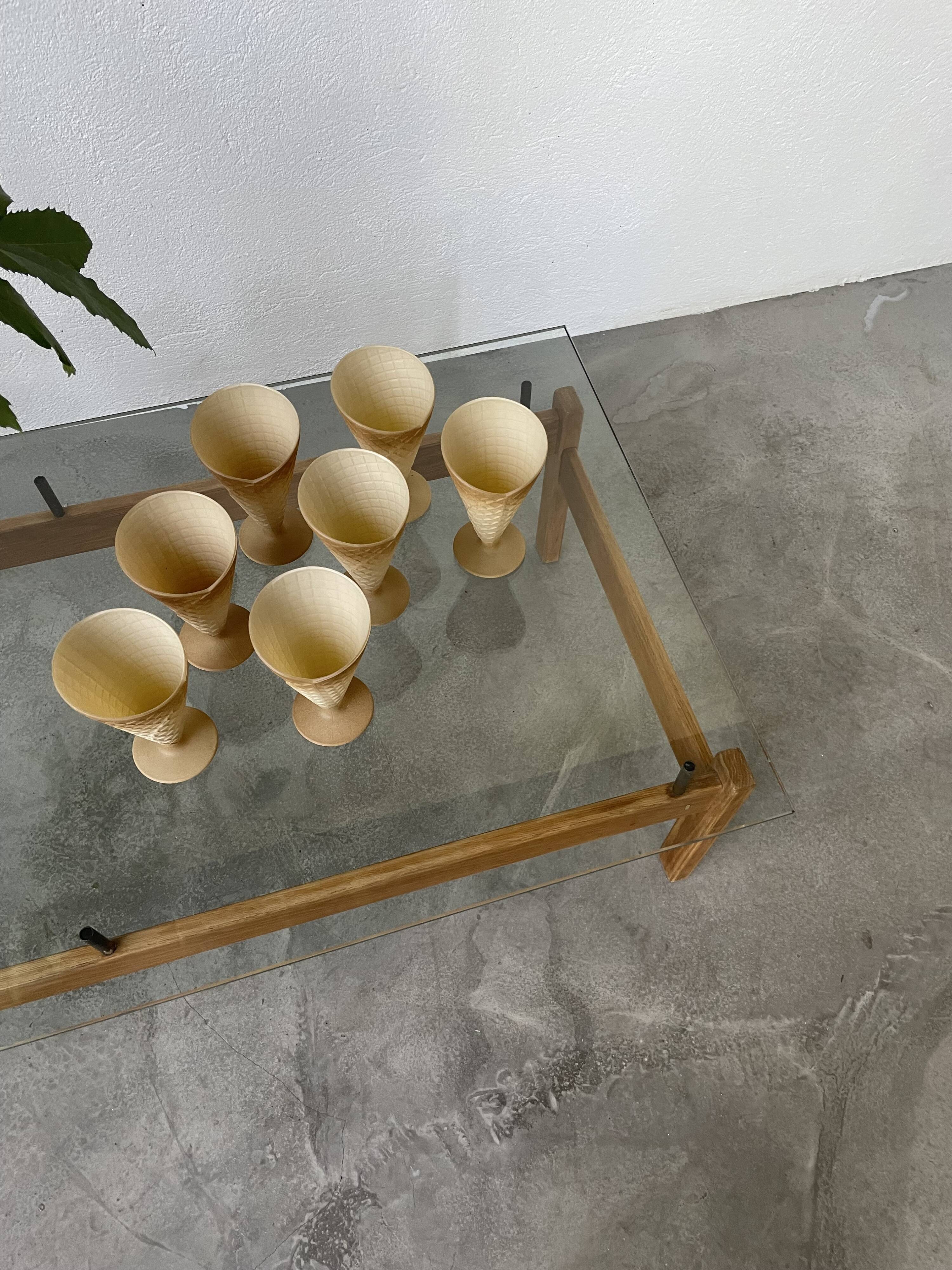 Table scandinave teck blond et verre 60
