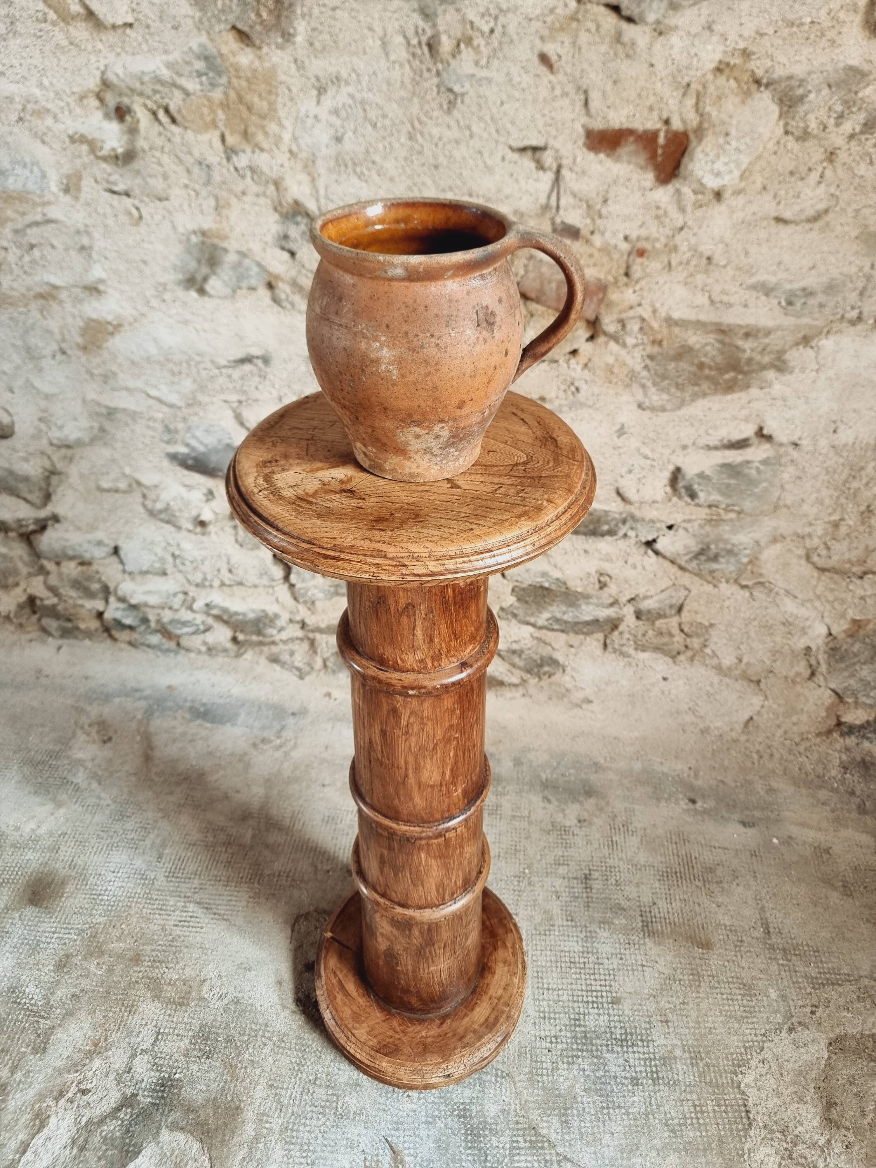 Antique elm side table – French column circa 1900 – Plant stand