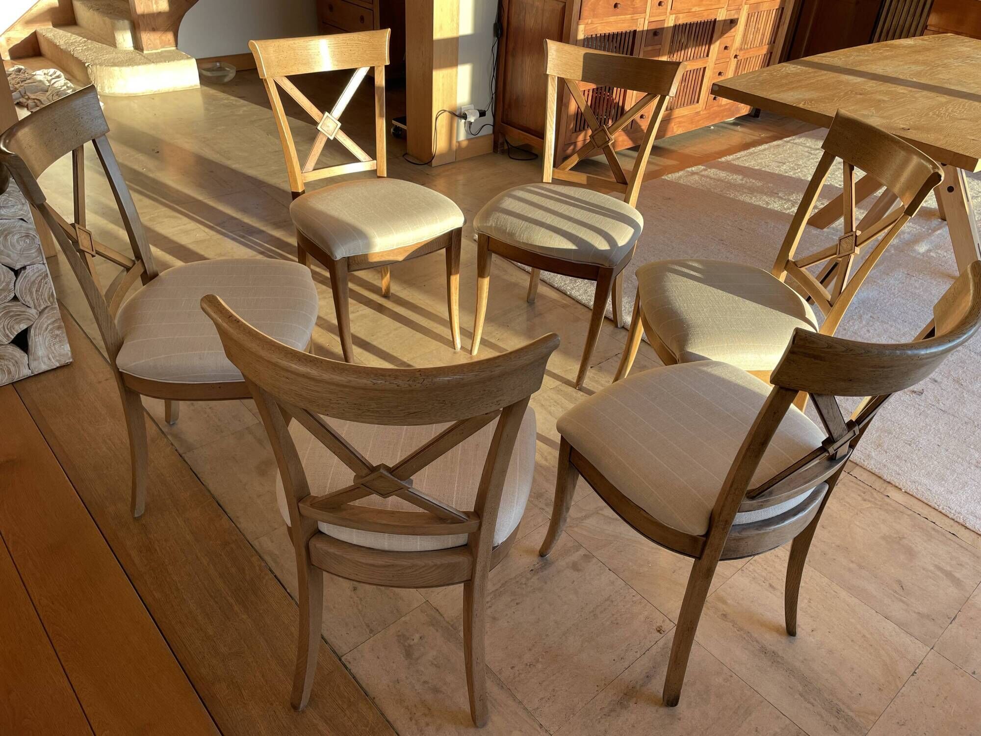 6 Roche Bobois chairs model Hauteville in solid beech.