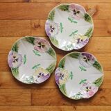 3 plates in slurry "Pensées" Choisy-le-Roi, nineteenth century