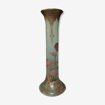 Vase en verre et détails dorés motifs asiatiques
