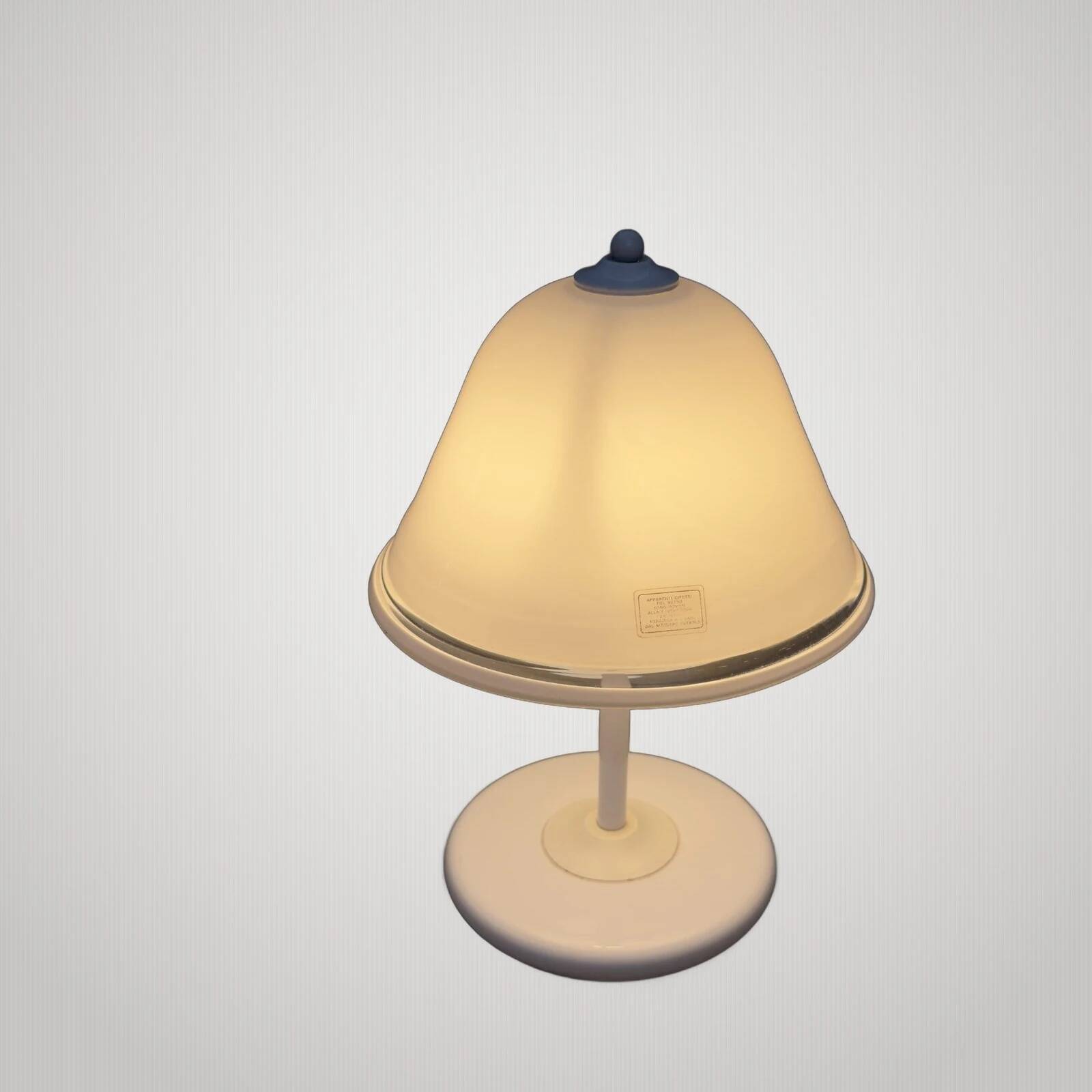 Lampe de table champignon en verre Murano et métal blanc, 1970