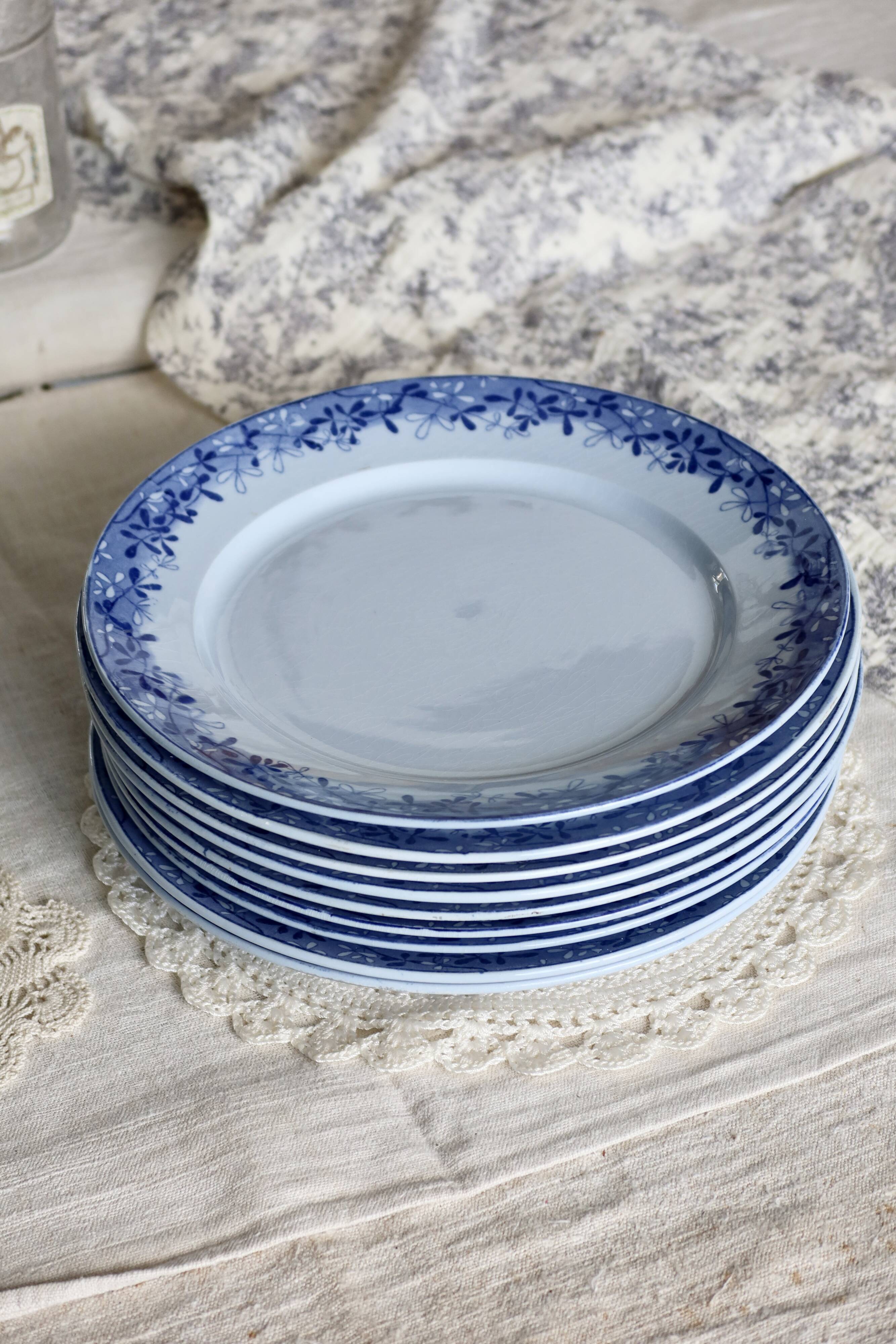 10 antique U&C Sarreguemines dinner plates - Mimosa model