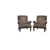 Set of Chesterfield armchairs velvet pattern grey