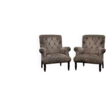 Set of Chesterfield armchairs velvet pattern grey