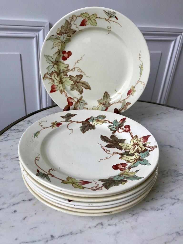 set of 8 dessert plates Terre de Fer Lunéville model Lier XIXth