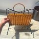 Vintage wicker and metal magazine rack 1970
