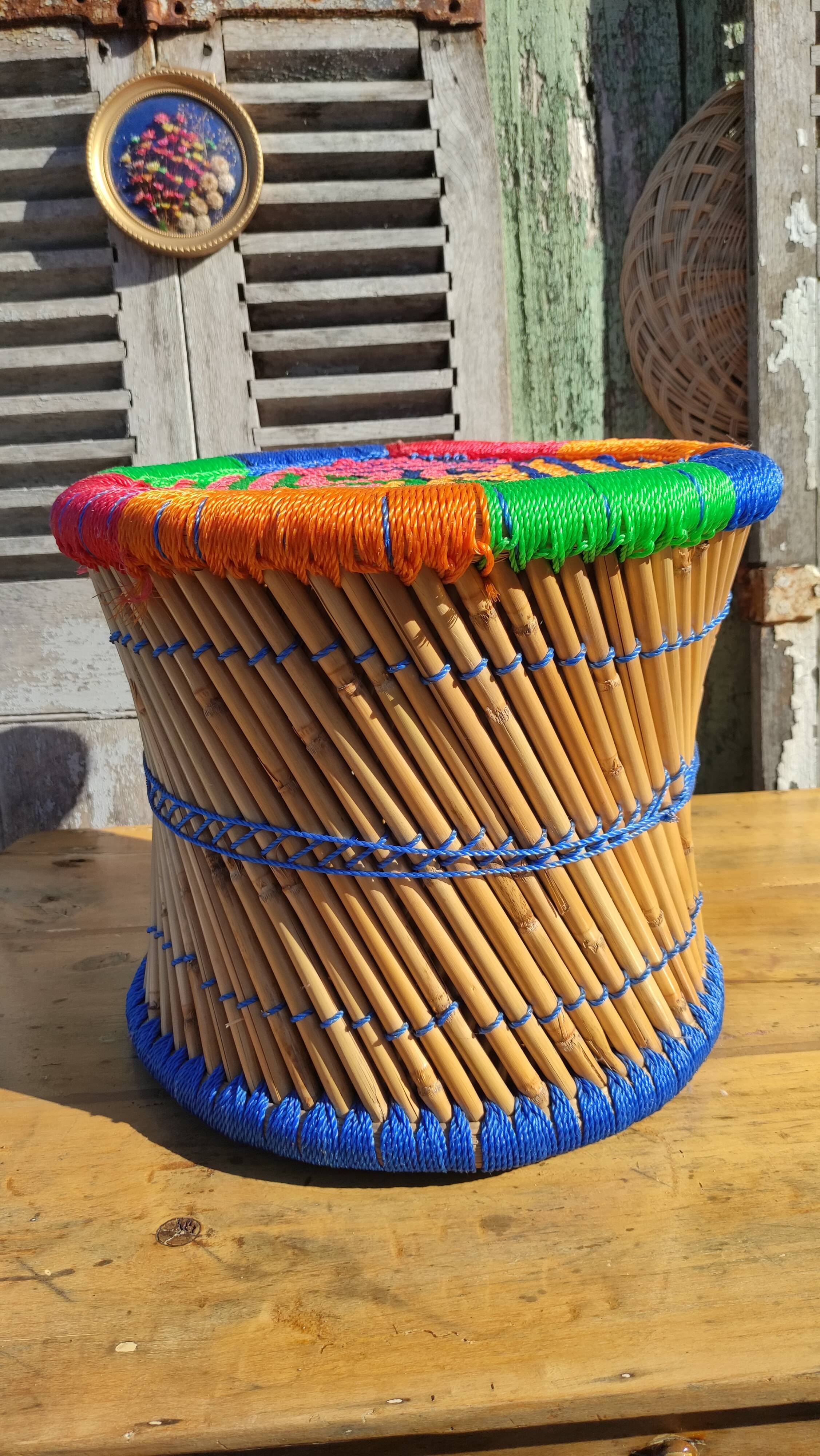 Bamboo stool and ethnic and bohemian rope
