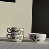 Large earthenware cup with pink trim and pink flower pattern H7 D15