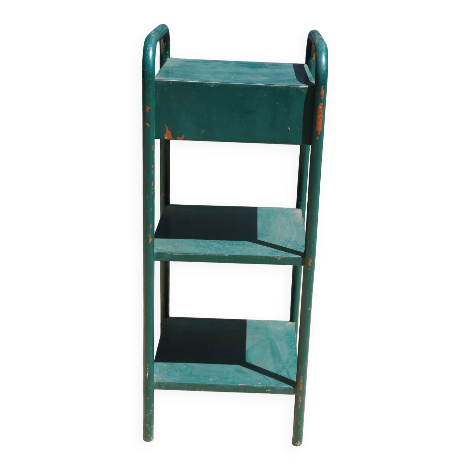 Green metal dormitory bedside table 1960