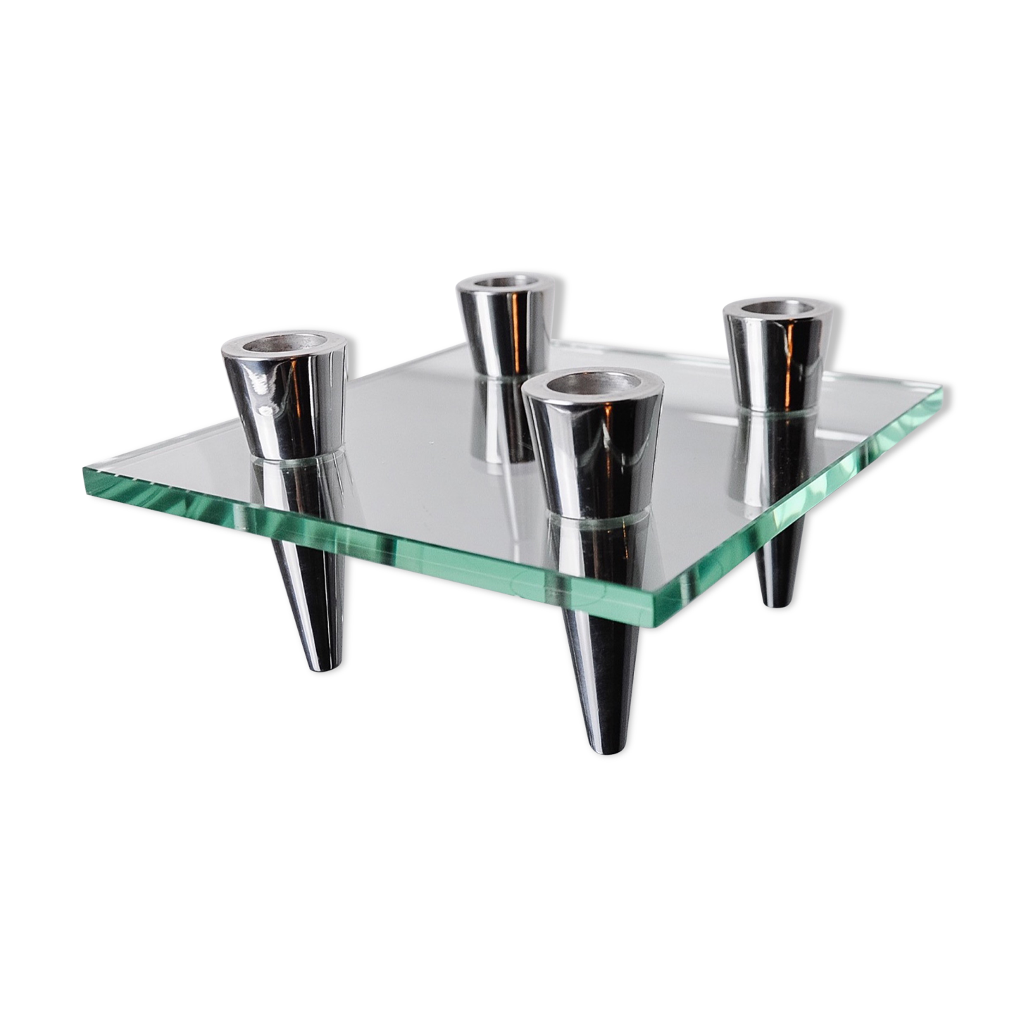 Square glass candleholder, 4 flames, denmark, 1970