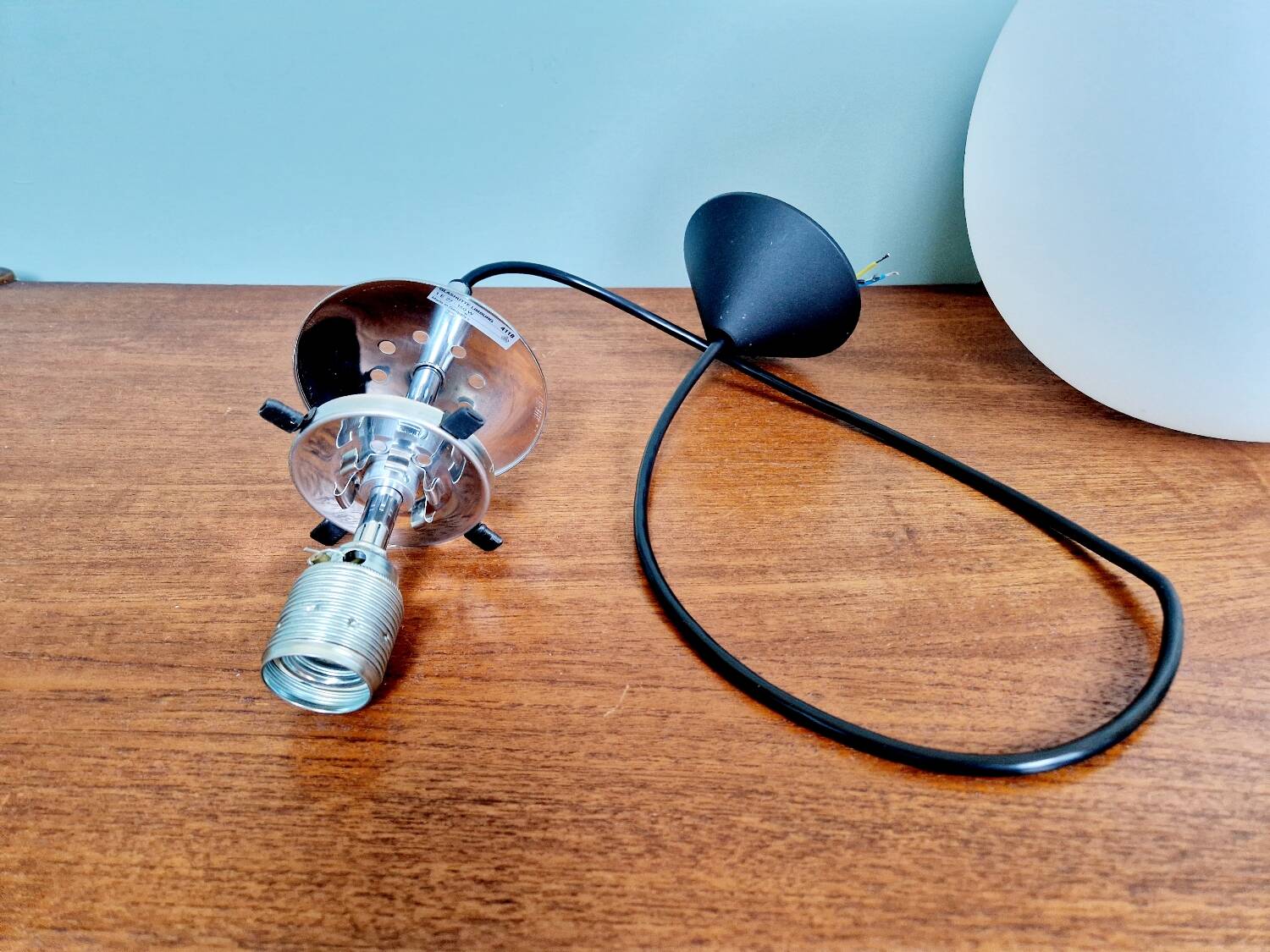 Large pendant lamp in white satin opal glass, Glashütte Limburg, 1970
