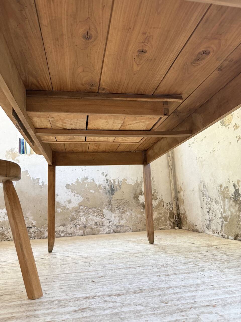 Beech and pine farmhouse table with spindle legs 170 cm