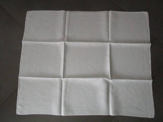 12 large old damask napkins, monogrammed