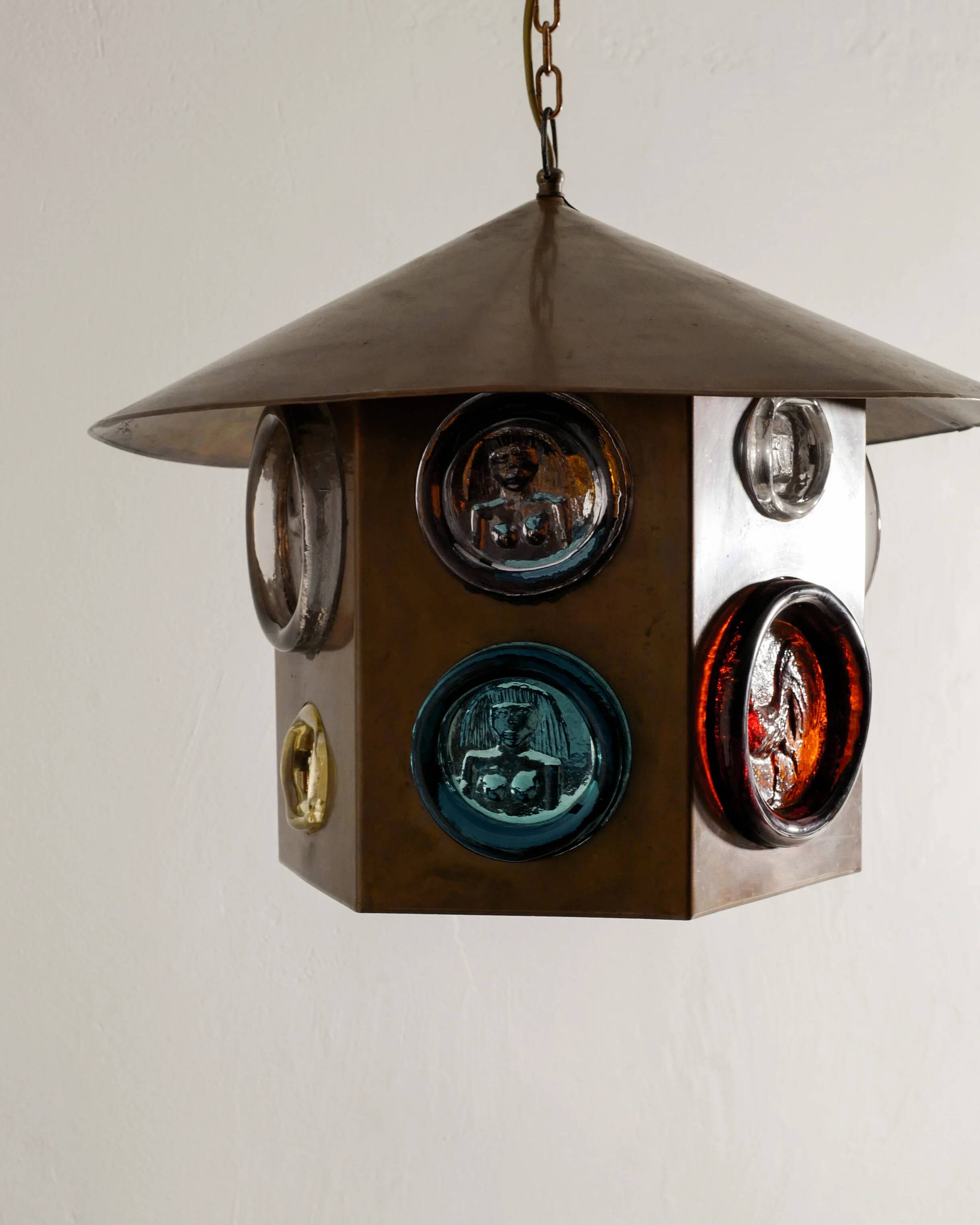 Swedish Mid Century Copper & Glass Ceiling Pendant by Erik Höglund, 1960s