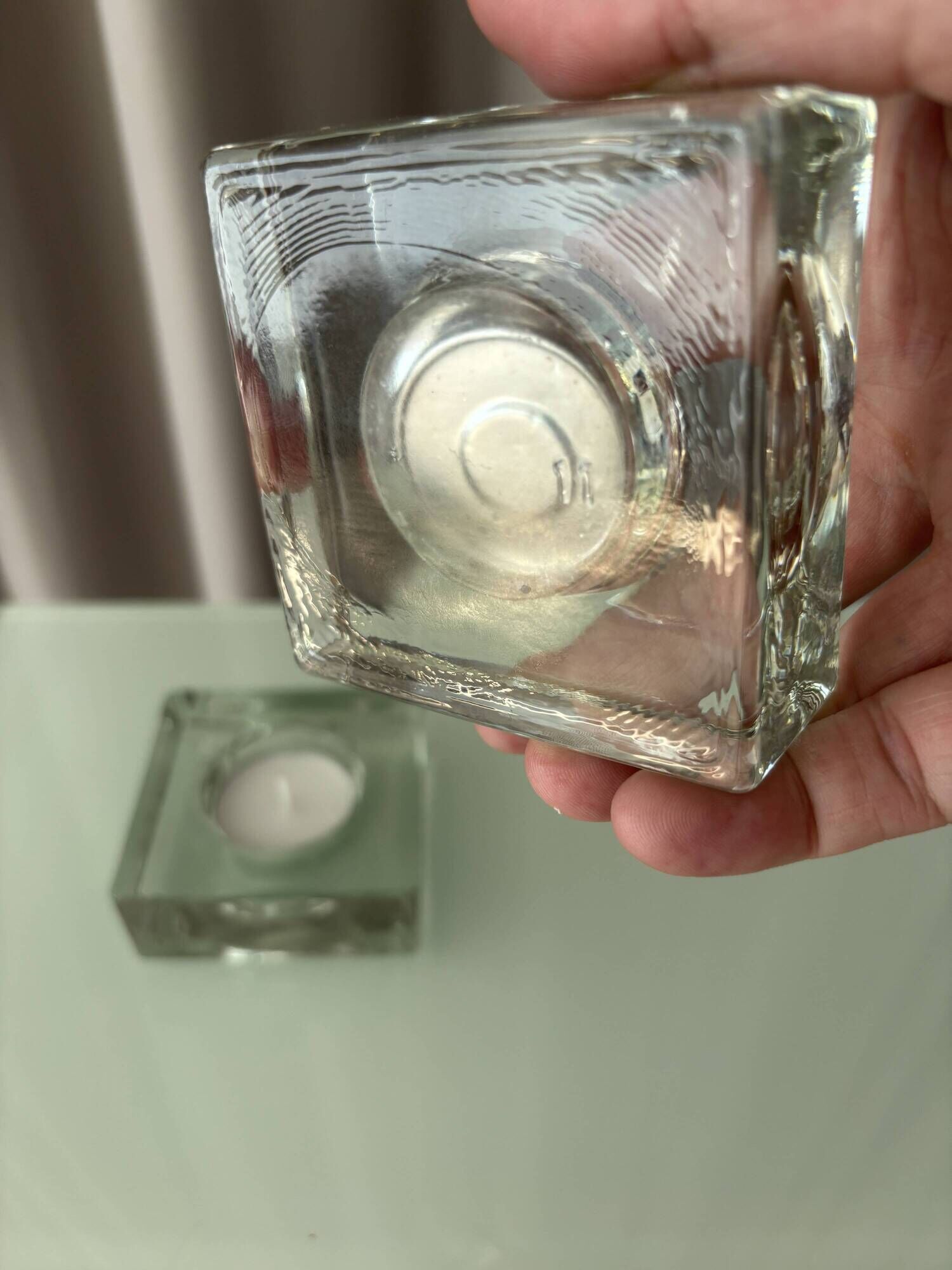 Set of 2 Heavy Glass Tea Light Holders – Minimalist Square Candle Holders