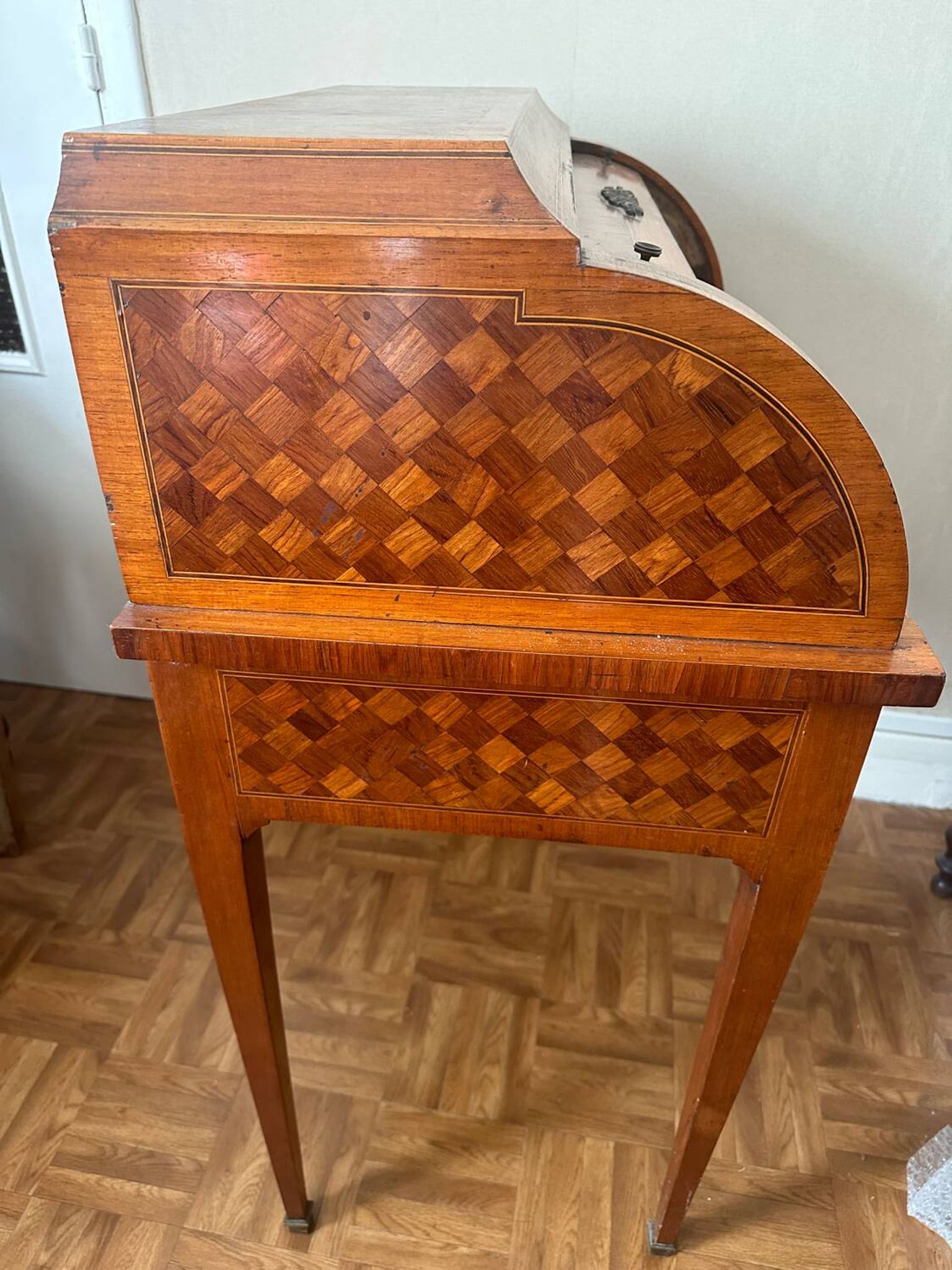 Cylindrical desk in cubic marquetry Louis XVI style late 19th, early 20th century