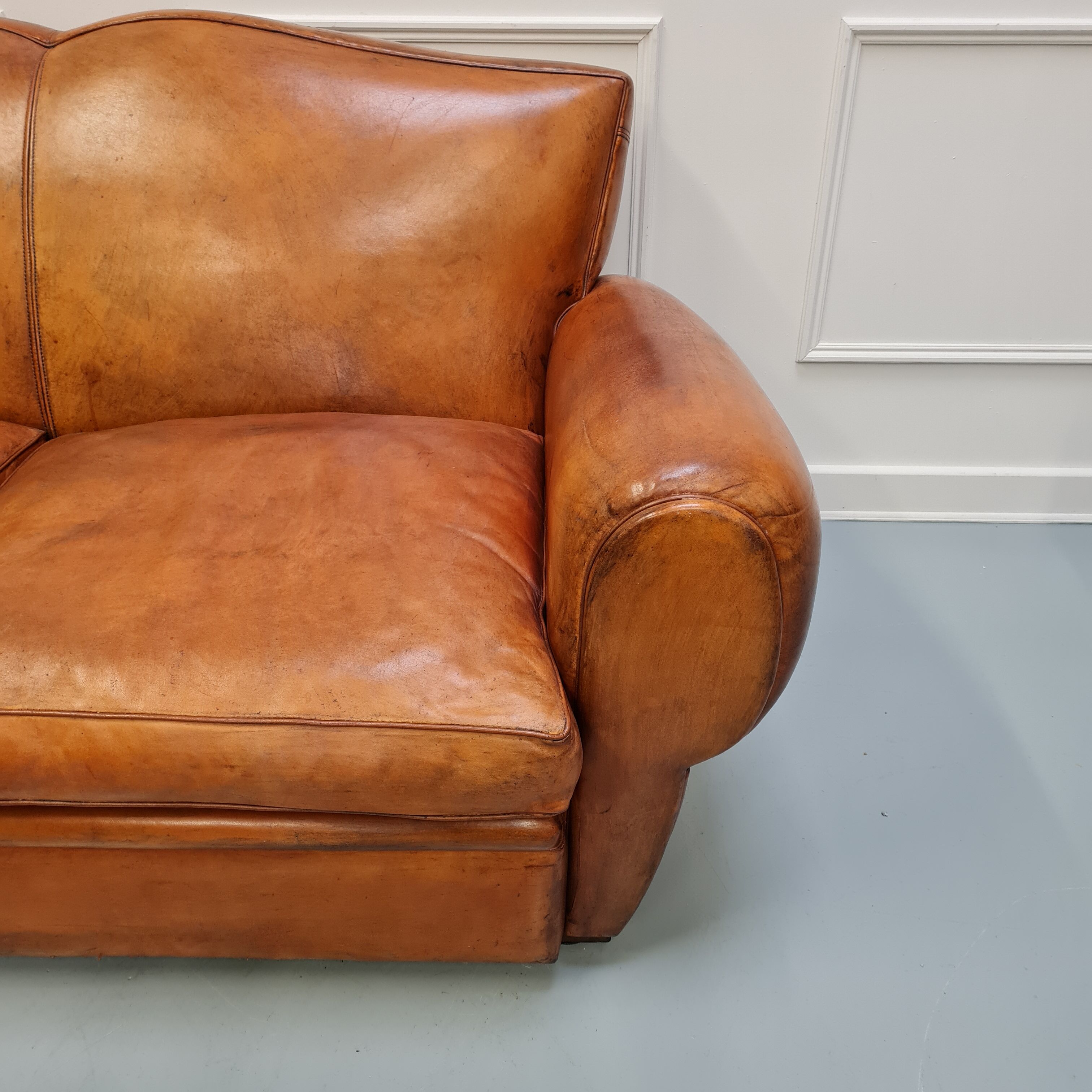 Vintage french leather sofa c1950